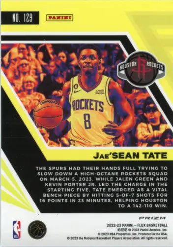 Jae’Sean Tate 2022-23 Panini Flux Silver basketball card featuring Houston Rockets