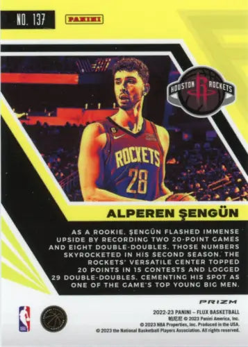 Alperen Şengün basketball card from 2022-23 Panini Flux Silver Mojo collection