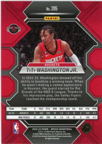 2022-23 Panini Mosaic TyTy Washington Jr Rookie Card featuring Houston Rockets design