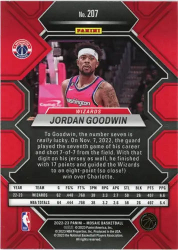 2022-23 Panini Mosaic Jordan Goodwin Rookie Washington Wizards Trading Card NM-MT