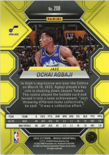 Ochai Agbaji Rookie Utah Jazz Basketball Card from 2022-23 Panini Mosaic NM-MT