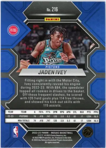 2022-23 Panini Mosaic Jaden Ivey Rookie Basketball Card Detroit Pistons NM-MT