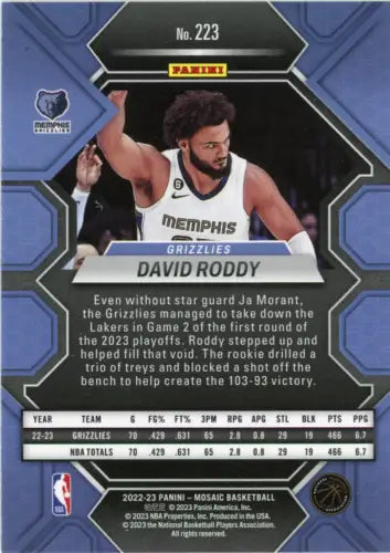 David Roddy 2022-23 Panini Mosaic Rookie Basketball Card Memphis Grizzlies NM-MT