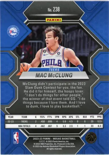 2022-23 Panini Mosaic Mac McClung Rookie Card Philadelphia 76ers NBA NM-MT