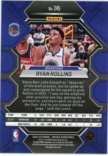 Ryan Rollins Rookie Card from 2022-23 Panini Mosaic for Golden State Warriors NM-MT