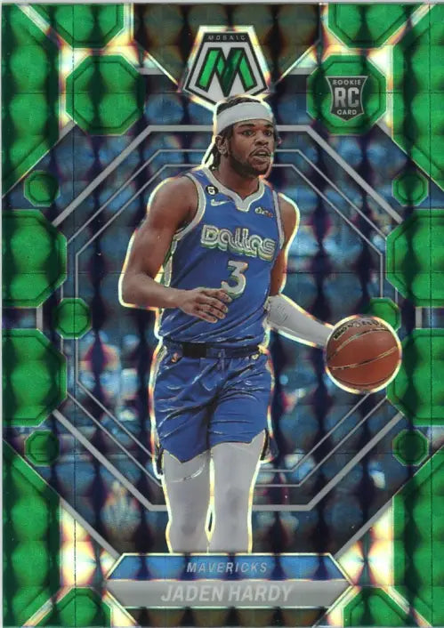 Jaden Hardy rookie card from 2022-23 Panini Mosaic Green #234 Dallas Mavericks