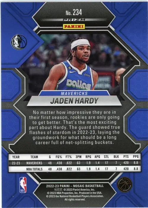 Jaden Hardy 2022-23 Panini Mosaic Green Rookie Card Dallas Mavericks NM-MT