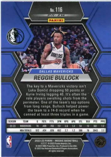 Reggie Bullock 2022-23 Panini Mosaic Reactive Blue basketball card Dallas Mavericks