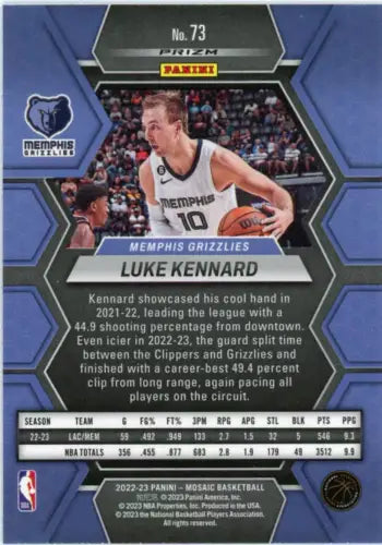 Luke Kennard basketball card from 2022-23 Panini Mosaic Reactive Blue Memphis Grizzlies