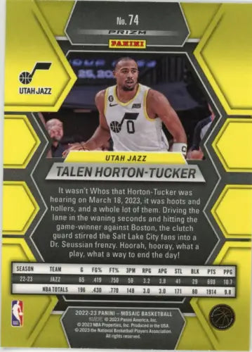 Back view of 2022-23 Panini Mosaic Reactive Blue Talen Horton Tucker Utah Jazz Card