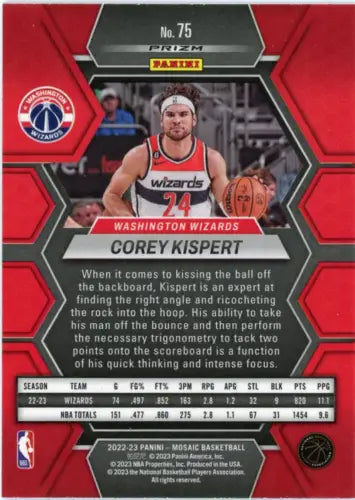 Corey Kispert 2022-23 Panini Mosaic Reactive Blue basketball card Washington Wizards NM-MT