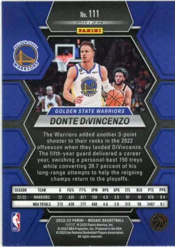 Donte DiVincenzo basketball card from 2022-23 Panini Mosaic Reactive Yellow collection