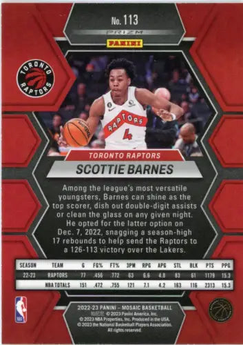 Scottie Barnes basketball card from 2022-23 Panini Mosaic Reactive Yellow set