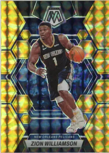 Zion Williamson basketball card featuring Panini Mosaic Reactive Yellow design