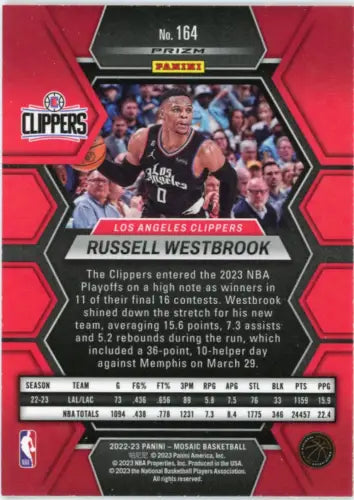 2022-23 Panini Mosaic Reactive Yellow Russell Westbrook LA Clippers basketball card