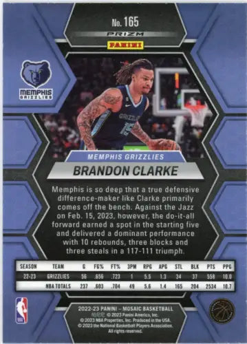 Brandon Clarke 2022-23 Panini Mosaic Reactive Yellow basketball card, Memphis Grizzlies NM-MT