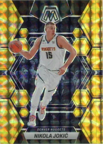 Nikola Jokic basketball card from 2022-23 Panini Mosaic Reactive Yellow collection