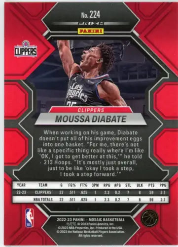 Moussa Diabate 2022-23 Panini Mosaic Reactive Yellow rookie card Clippers NM-MT