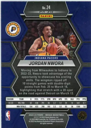 Jordan Nwora 2022-23 Panini Mosaic Reactive Yellow basketball card from Indiana Pacers