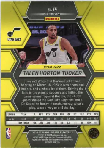 Talen Horton-Tucker basketball card from 2022-23 Panini Mosaic Reactive Yellow set