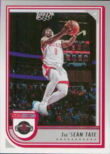 Basketball trading card of Jae’Sean Tate in white uniform from Panini NBA Hoops set