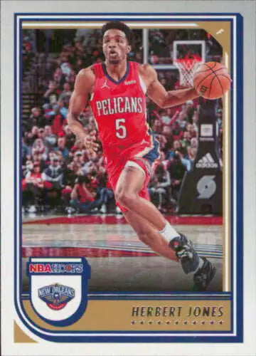 Basketball trading card of Herbert Jones in red jersey 5 from Panini NBA Hoops