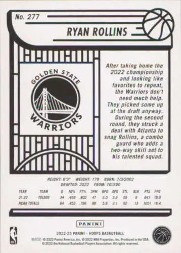 Golden State Warriors team logo with basketball and bridge design on Panini NBA Hoops card