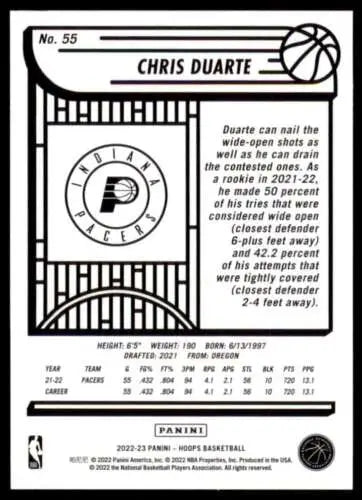 Chris Duarte basketball card from 2022-23 Panini NBA Hoops with original gloss finish