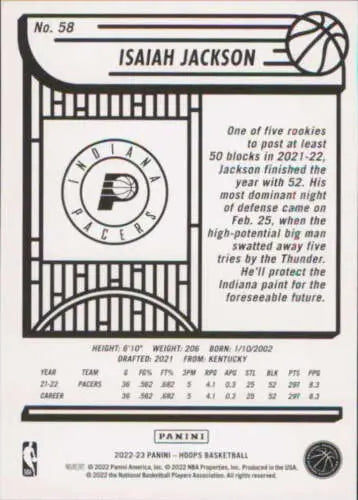 Isaiah Jackson basketball card from 2022-23 Panini NBA Hoops with original gloss finish