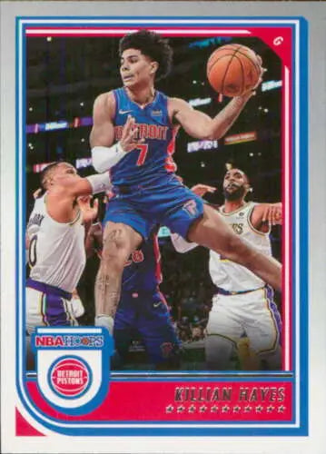 Killian Hayes basketball card from 2022-23 Panini NBA Hoops with original gloss, Pistons