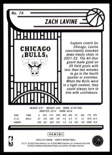 Zach Lavine basketball card from 2022-23 Panini NBA Hoops with original gloss finish