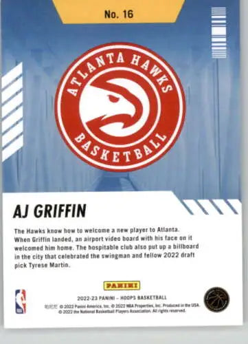 2022-23 Panini NBA Hoops AJ Griffin card featuring original gloss from Hawks ID:51844