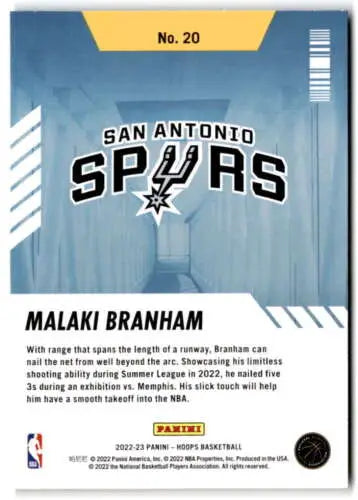 Malaki Branham basketball card from 2022-23 Panini NBA Hoops Arriving Now series