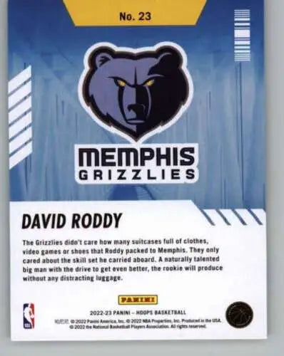 2022-23 Panini NBA Hoops David Roddy card featuring original gloss and NM-MT condition