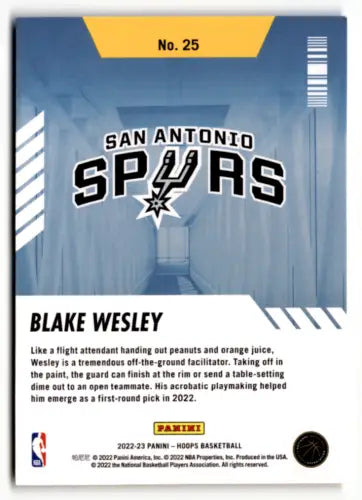 2022-23 Panini NBA Hoops Blake Wesley card with original gloss, part of NBA Hoops Arriving