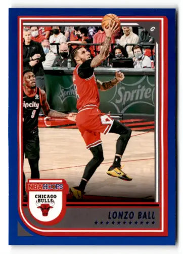 Lonzo Ball basketball card 2022-23 Panini NBA Hoops Blue featuring original gloss finish