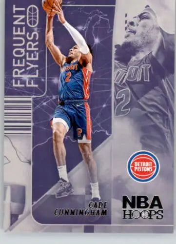 Cade Cunningham basketball card from 2022-23 Panini NBA Hoops Frequent Flyers series