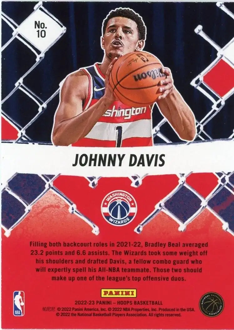 Johnny Davis Rookie basketball card from 2022-23 Panini NBA Hoops Washington Wizards