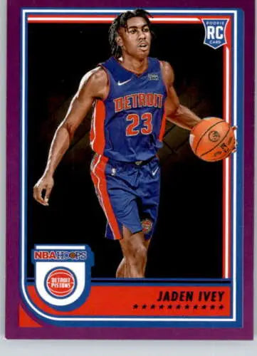 2022-23 Panini NBA Hoops Purple Jaden Ivey Rookie Card with original gloss features