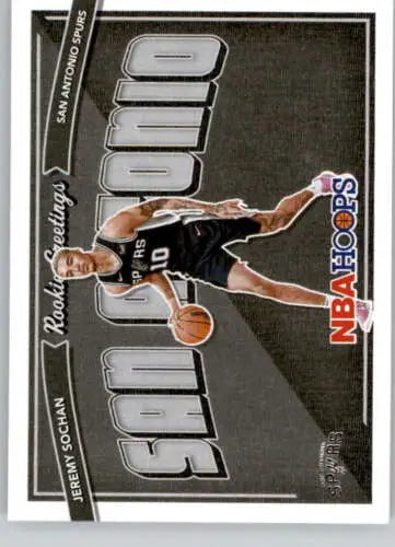 Jeremy Sochan basketball card from 2022-23 Panini NBA Hoops Rookie Greetings collection