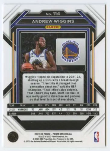 2022-23 Panini Prizm #114 Andrew Wiggins basketball card with original gloss finish