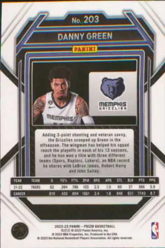 Danny Green basketball card from 2022-23 Panini Prizm with original gloss finish