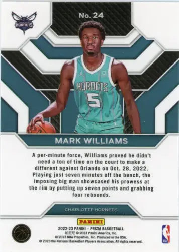 Mark Williams 2022-23 Panini Prizm Emergent #24 Charlotte Hornets Basketball Card