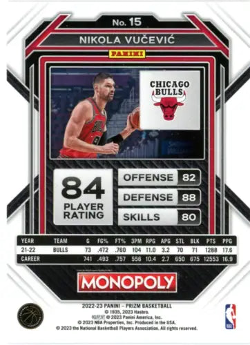 Nikola Vucevic 2022-23 Panini Prizm Monopoly basketball card Chicago Bulls NM-MT