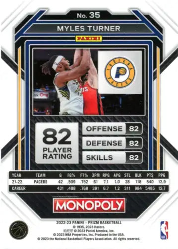 Myles Turner 2022-23 Panini Prizm Monopoly #35 Indiana Pacers Basketball Card