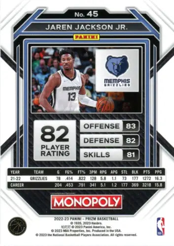 Jaren Jackson Jr. basketball card from 2022-23 Panini Prizm Monopoly #45 Memphis Grizzlies