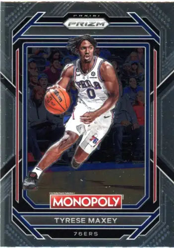 Tyrese Maxey basketball card from 2022-23 Panini Prizm Monopoly for Philadelphia 76ers