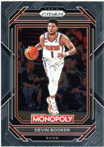 Devin Booker basketball card from 2022-23 Panini Prizm Monopoly Phoenix Suns NBA set