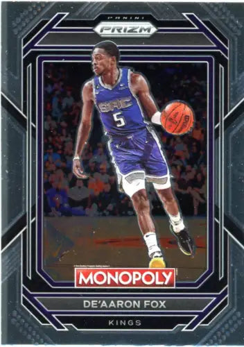 De’Aaron Fox basketball card from 2022-23 Panini Prizm Monopoly series, Sacramento Kings