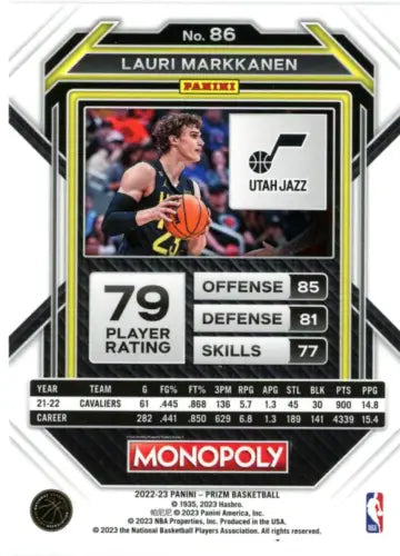 Lauri Markkanen 2022-23 Panini Prizm Monopoly basketball card from Utah Jazz